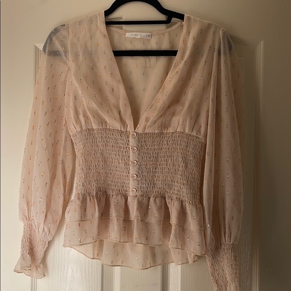 Pale pink blouse with smocked and metallic detail - Picture 1 of 5